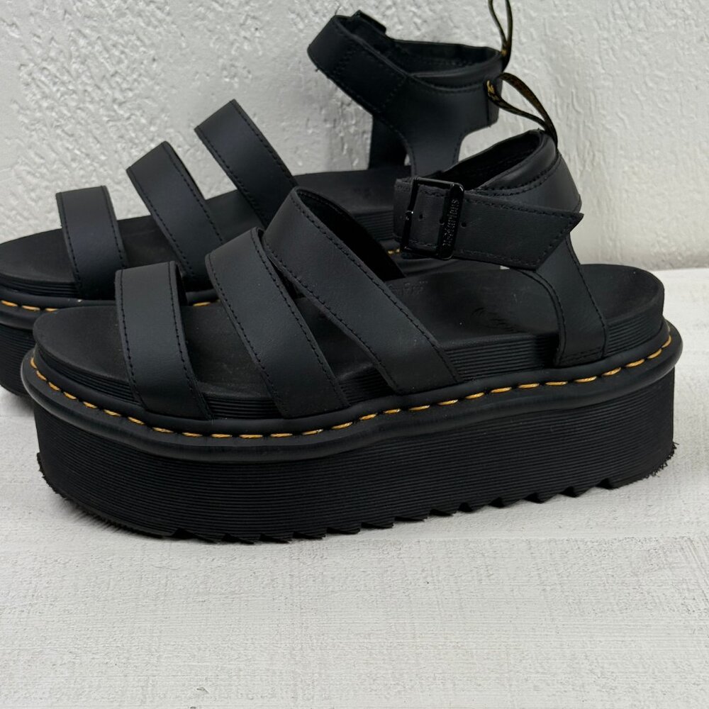 Dr. Martens Blaire Quad Platform Gladiator Sandals Black Hydro Leather Size 9 - Picture 2 of 13